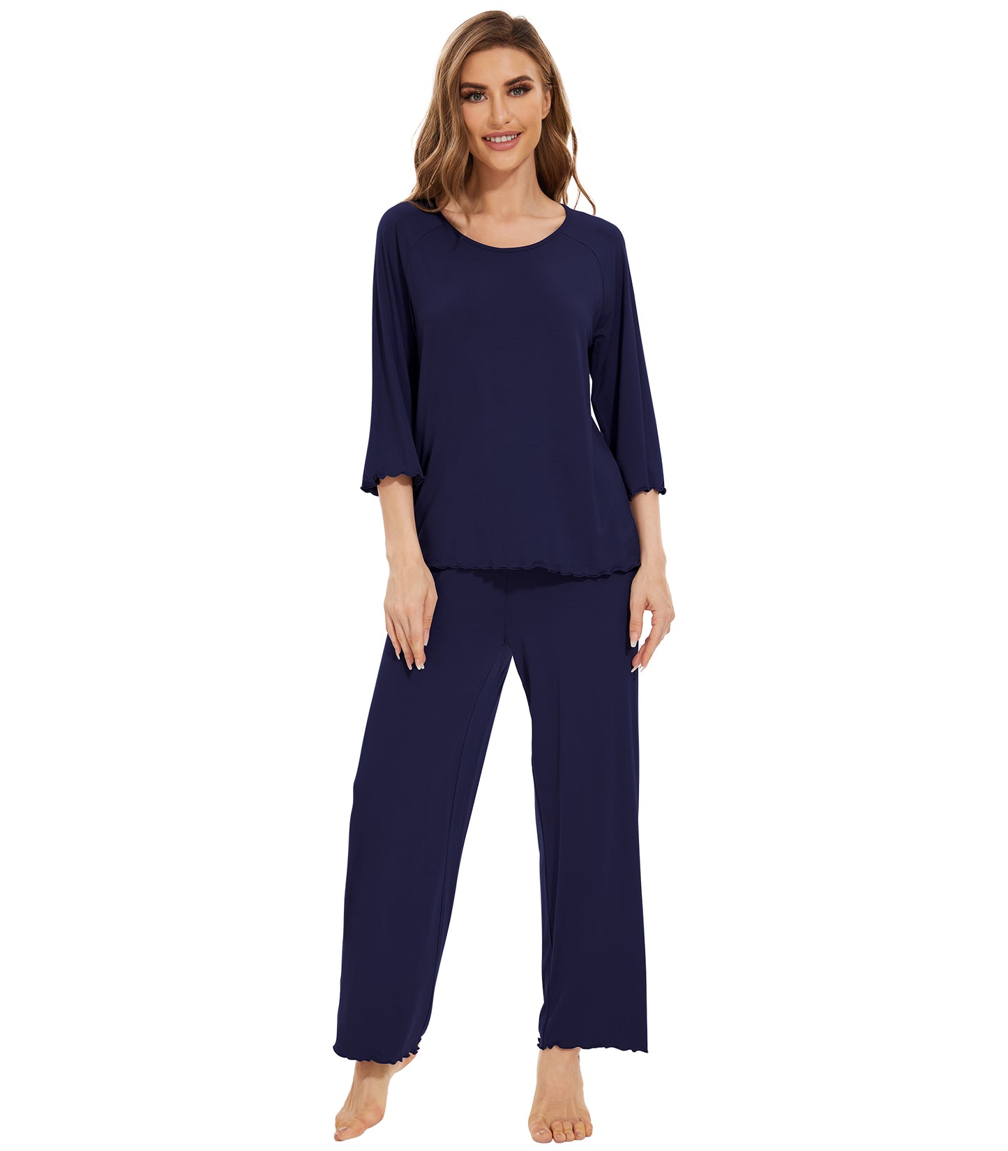 WiWi Bamboo Pajamas for Women Soft 3/4 Sleeve Sleepwear Casual Pj Set