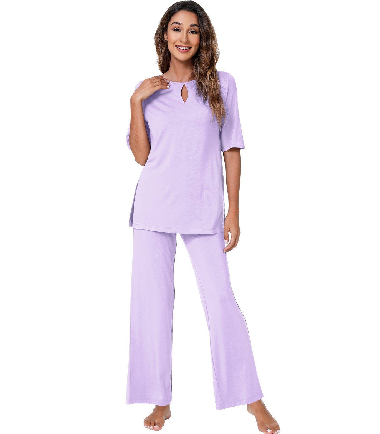 WiWi Bamboo Short Sleeve Sleepwear with Long Pants Pjs