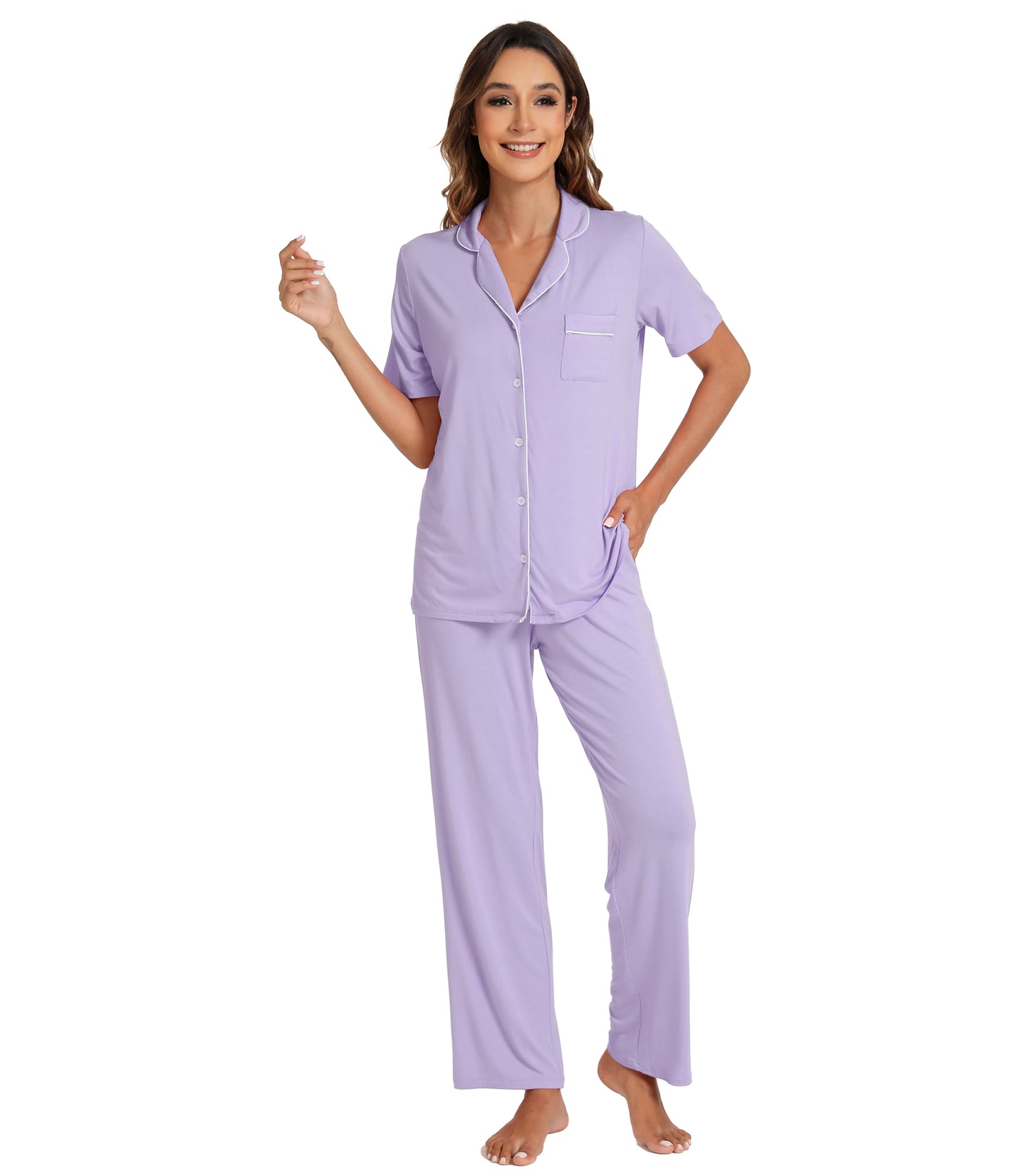WiWi Womens Pajamas Set Soft Button Down Sleepwear