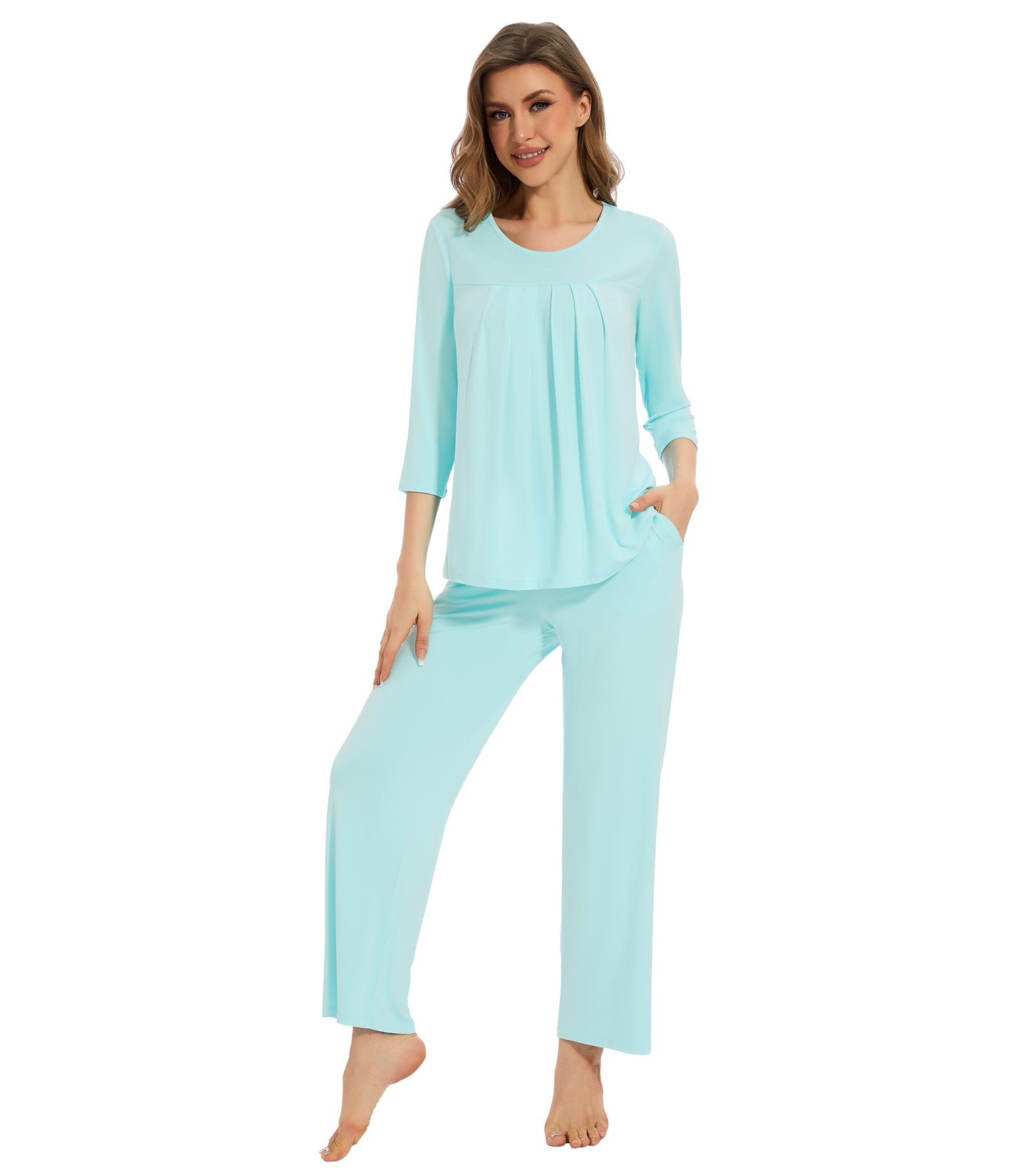 WiWi Women's Bamboo Pajamas Soft 3/4 Sleeve Pajama Sets 2 Pieces Pjs