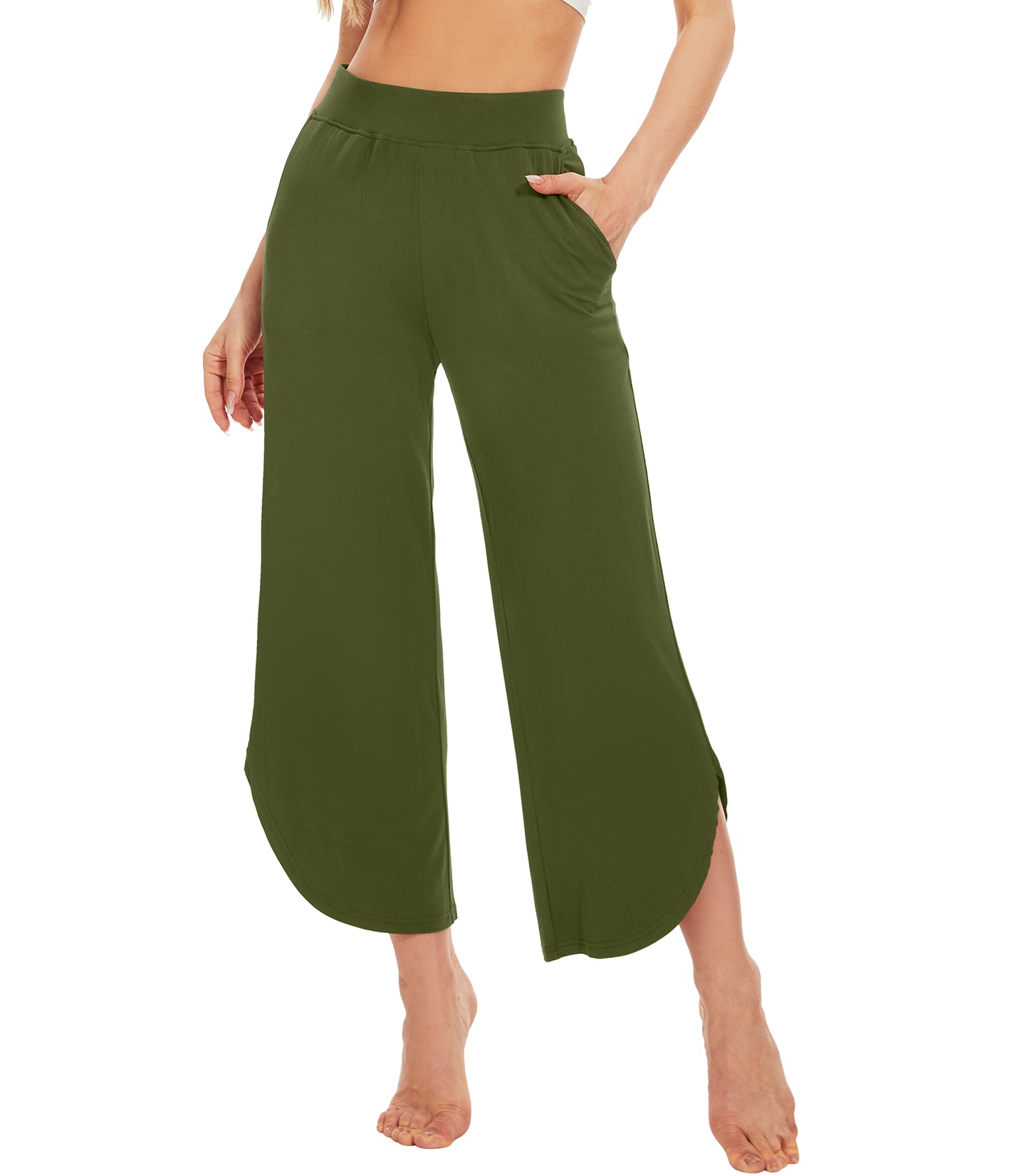 WiWi Women's Bamboo Viscose Wide Leg Capri Pajama Bottoms