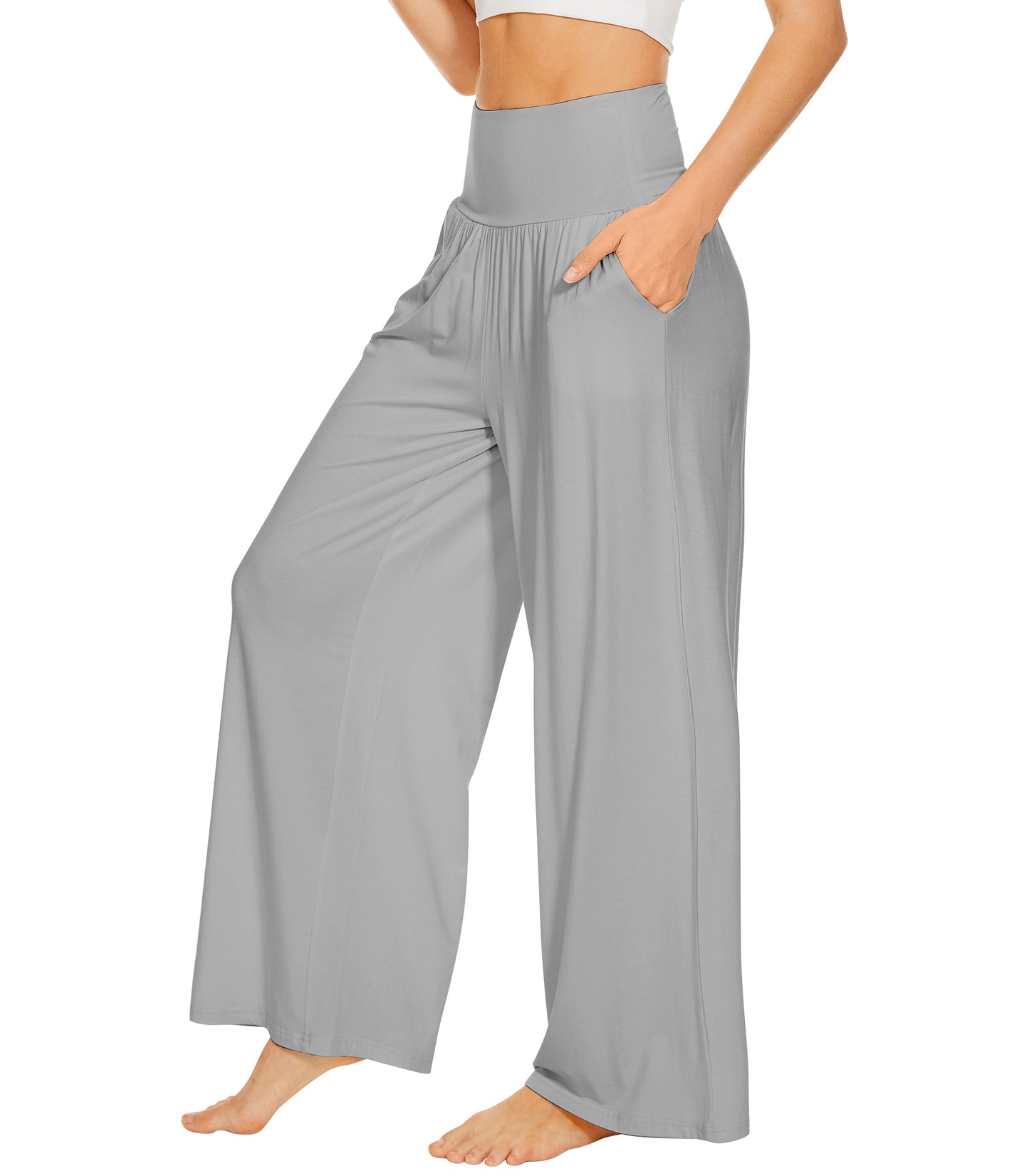 WiWi Womens Bamboo Palazzo Bottoms with Pockets