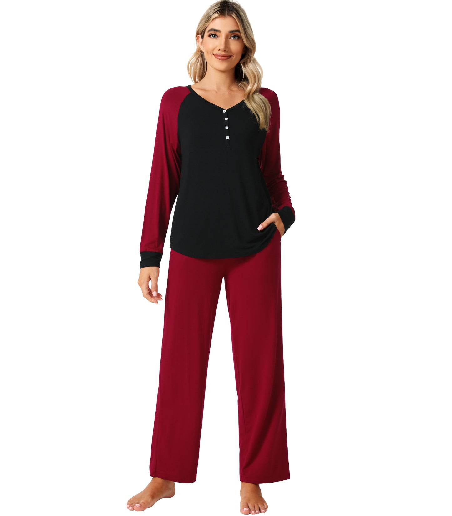 WiWi Womens Bamboo Long Sleeve Pajama Set