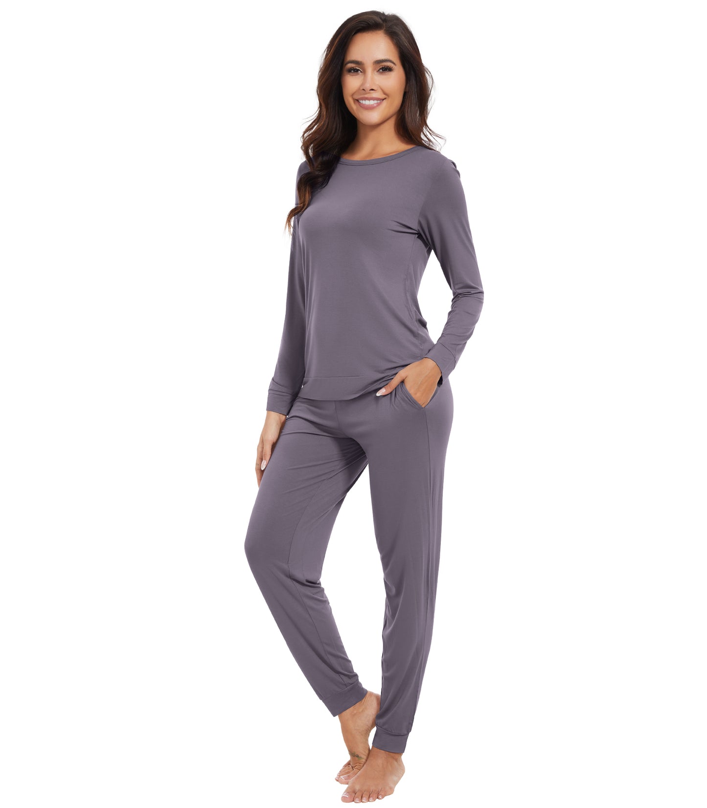 WiWi Women's Bamboo Pajama Sets Long Sleeves Top with Pants Loungewear Set