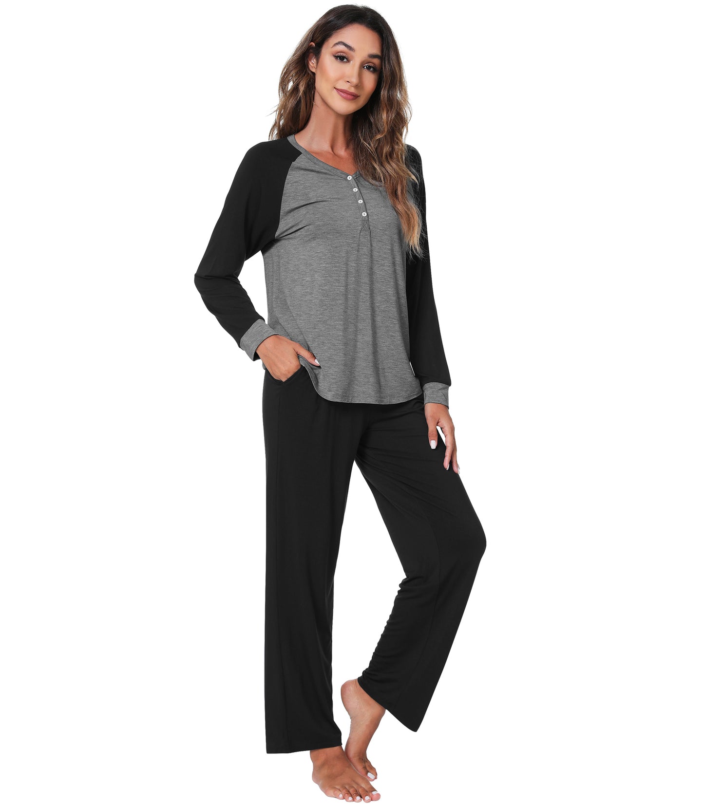 WiWi Womens Bamboo Long Sleeve Pajama Set