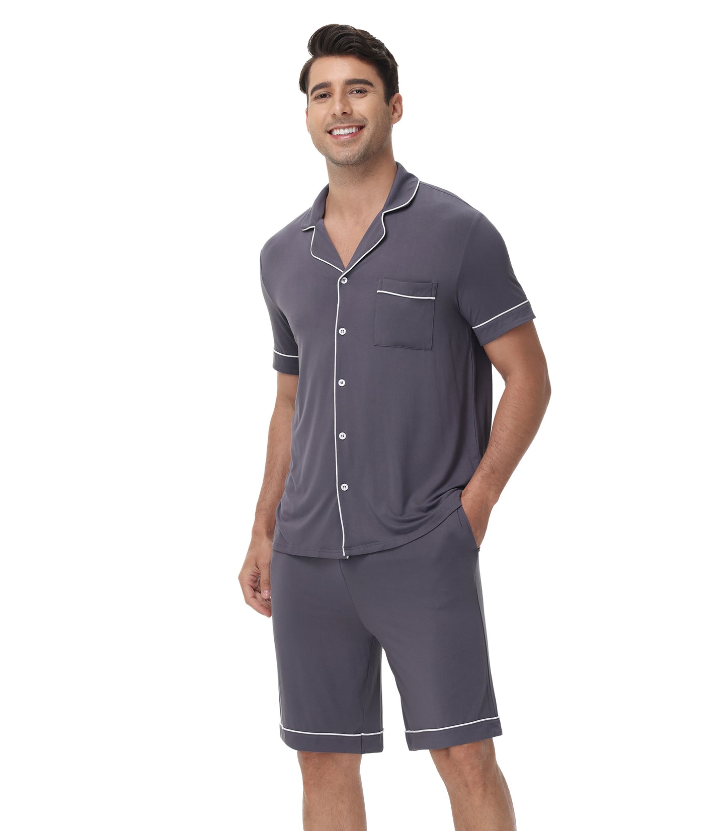 WiWi Loungewear Set for Men with Piping Notch Collar
