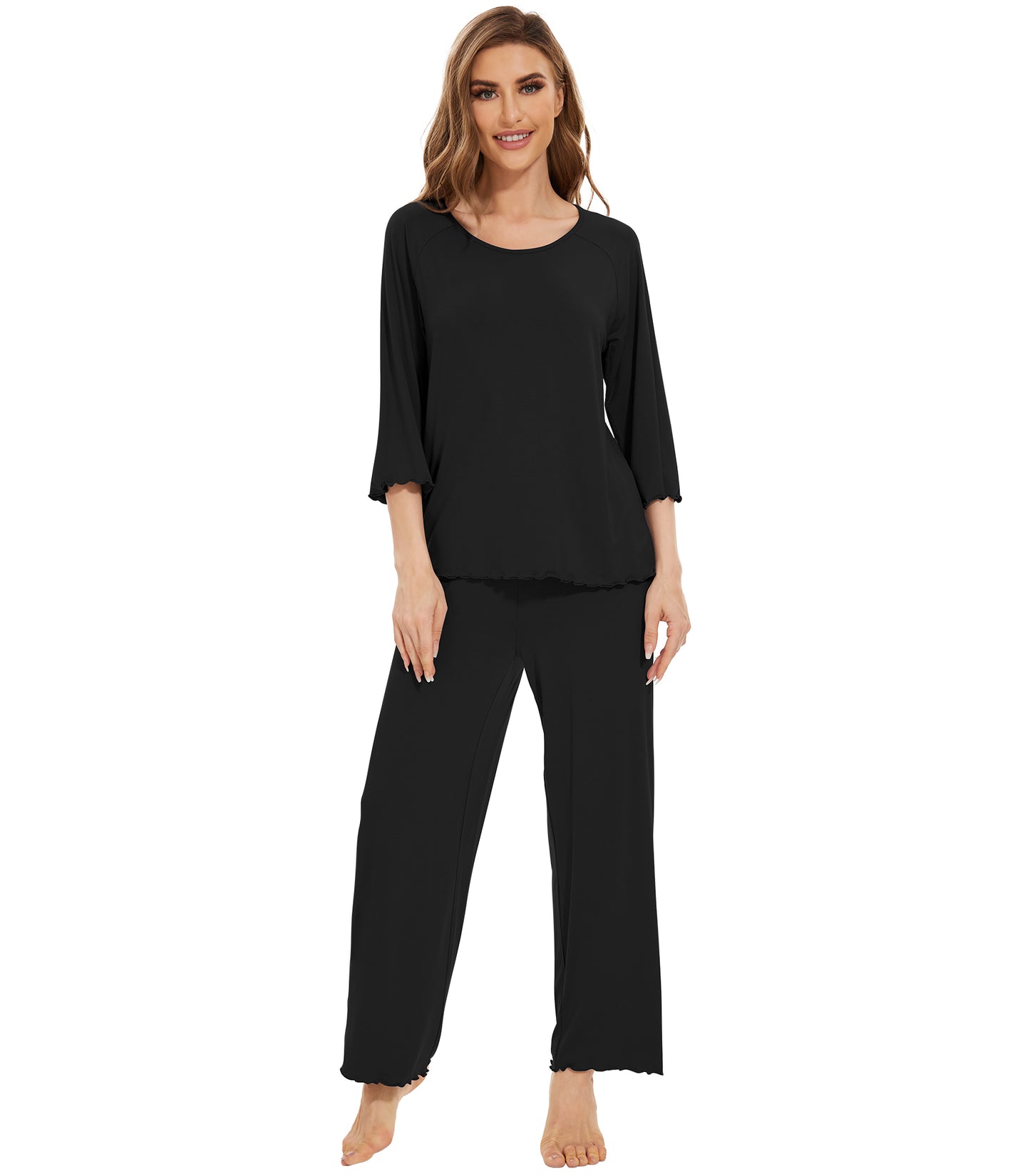 WiWi Bamboo Pajamas for Women Soft 3/4 Sleeve Sleepwear Casual Pj Set
