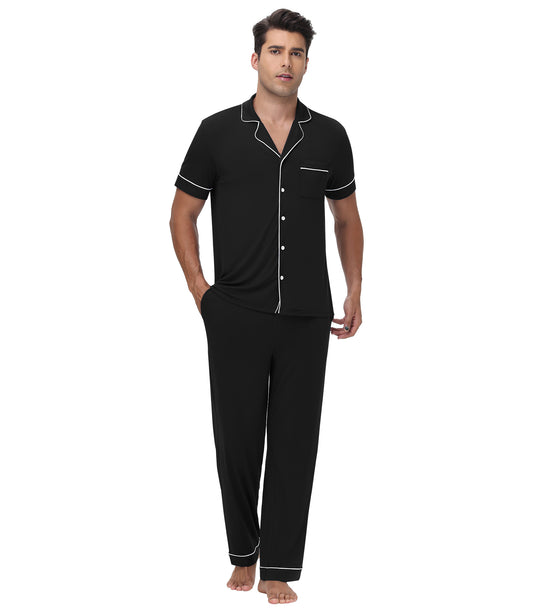 WiWi Men's Pajama Set Button Down Classic Notch Collar Loungewear