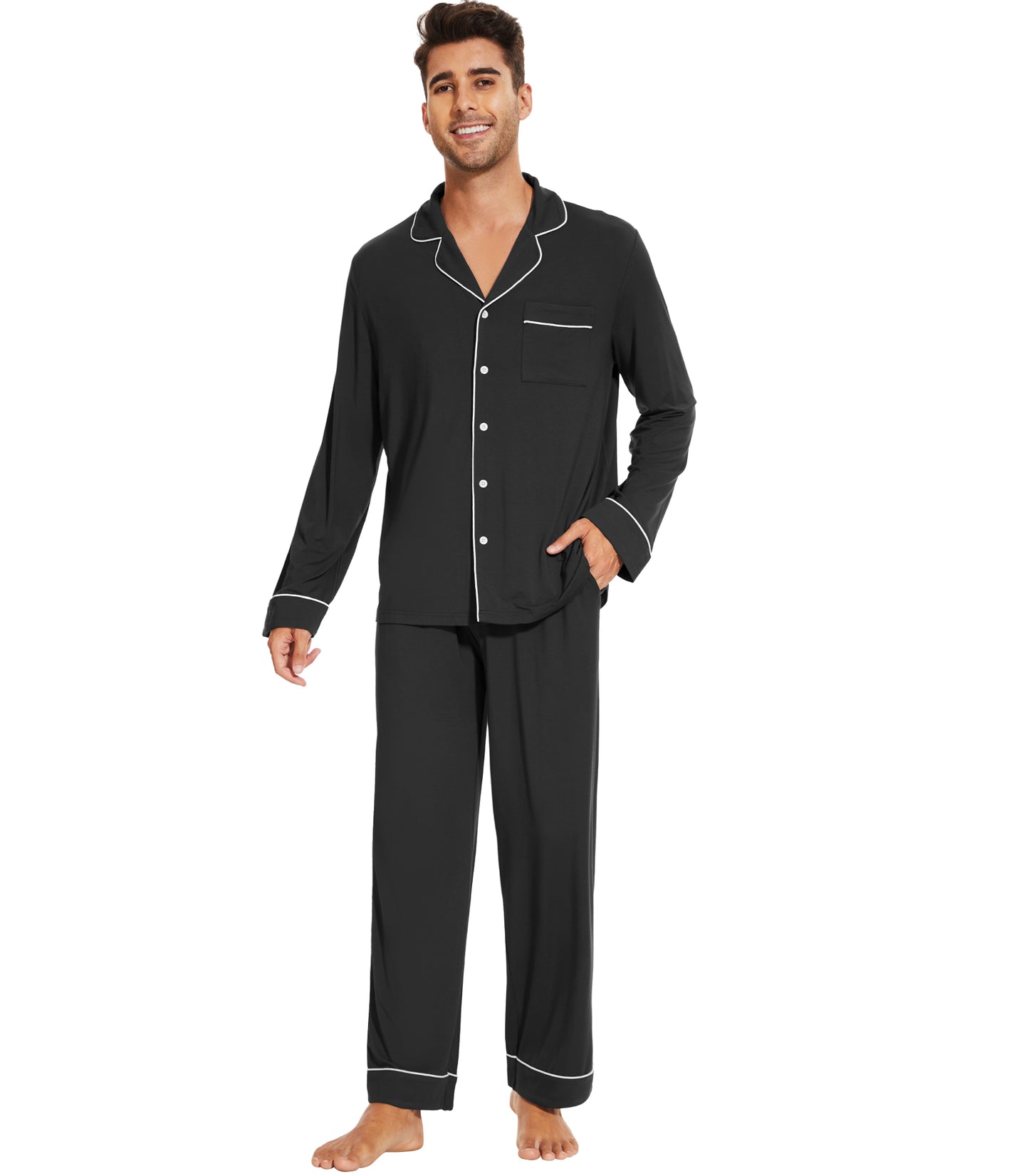 WiWi Bamboo Mens Pajamas Set Soft Button Down Cooling PJs with Pockets