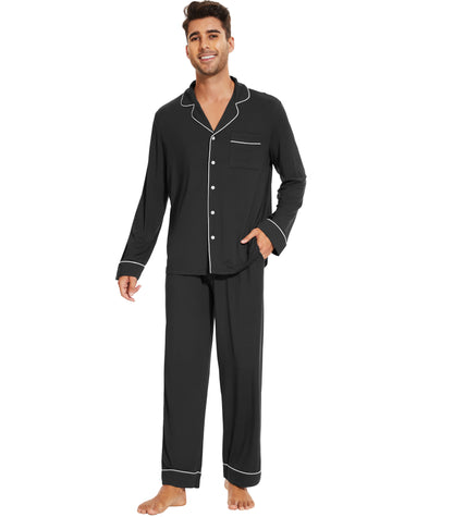 WiWi Bamboo Mens Pajamas Set Soft Button Down Cooling PJs with Pockets