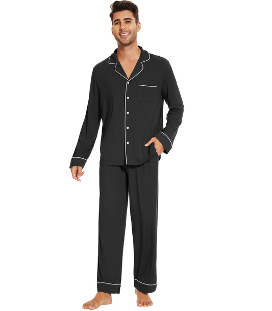 WiWi Bamboo Mens Pajamas Set Soft Button Down Cooling PJs with Pockets