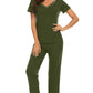 WiWi Bamboo Pajamas Set Soft Sleepwear Short Sleeve Top with Pant