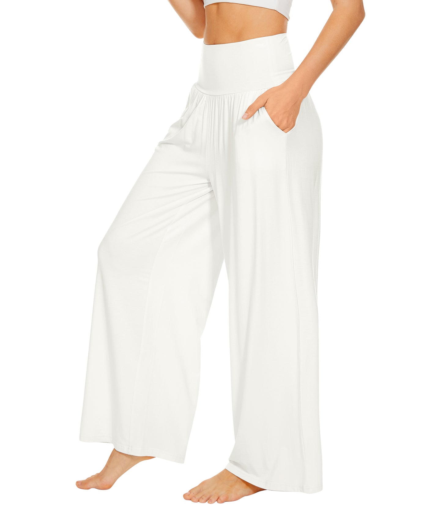 WiWi Womens Bamboo Palazzo Bottoms with Pockets