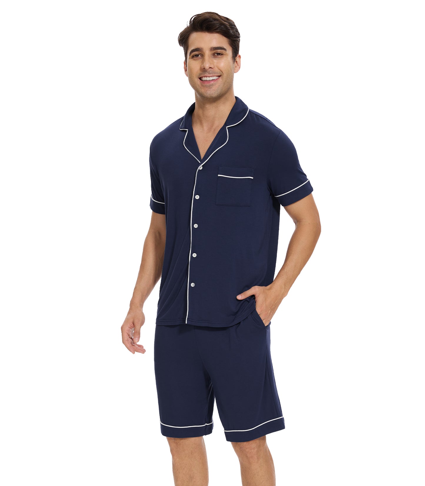 WiWi Loungewear Set for Men with Piping Notch Collar
