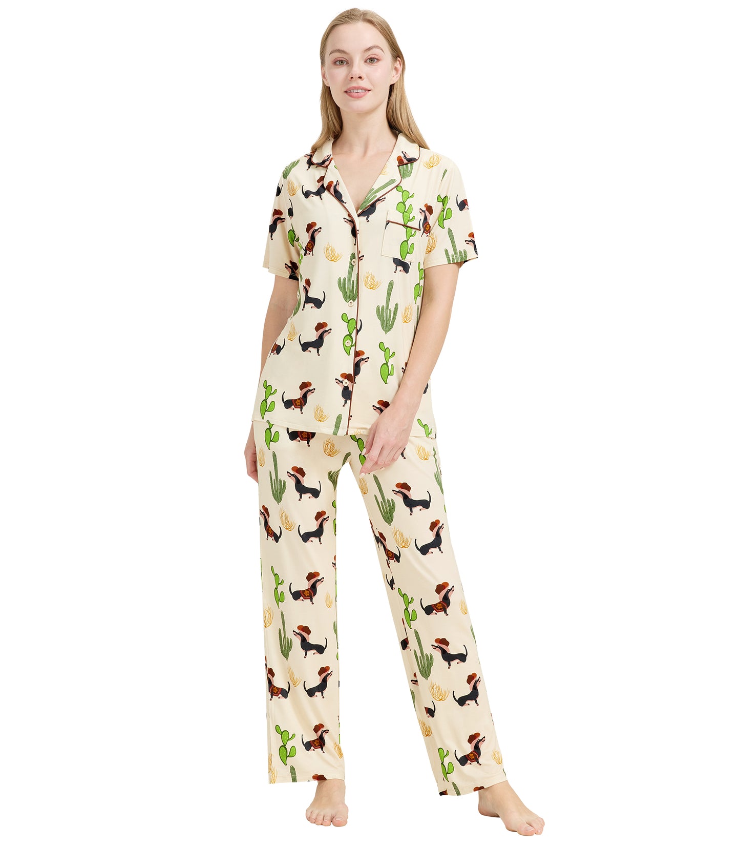 WiWi Womens Pajamas Set Soft Button Down Sleepwear