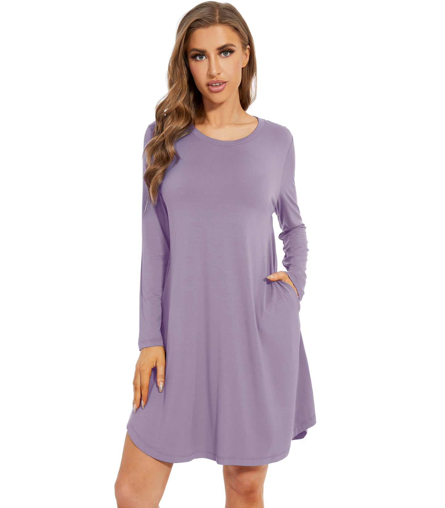 WiWi Scoop Neck Bamboo Nightgowns for Women Soft Long Sleeve Sleepwear