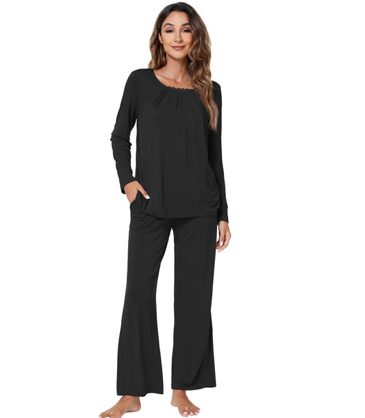 WiWi Soft Womens Bamboo Long Sleeve Pajamas Set