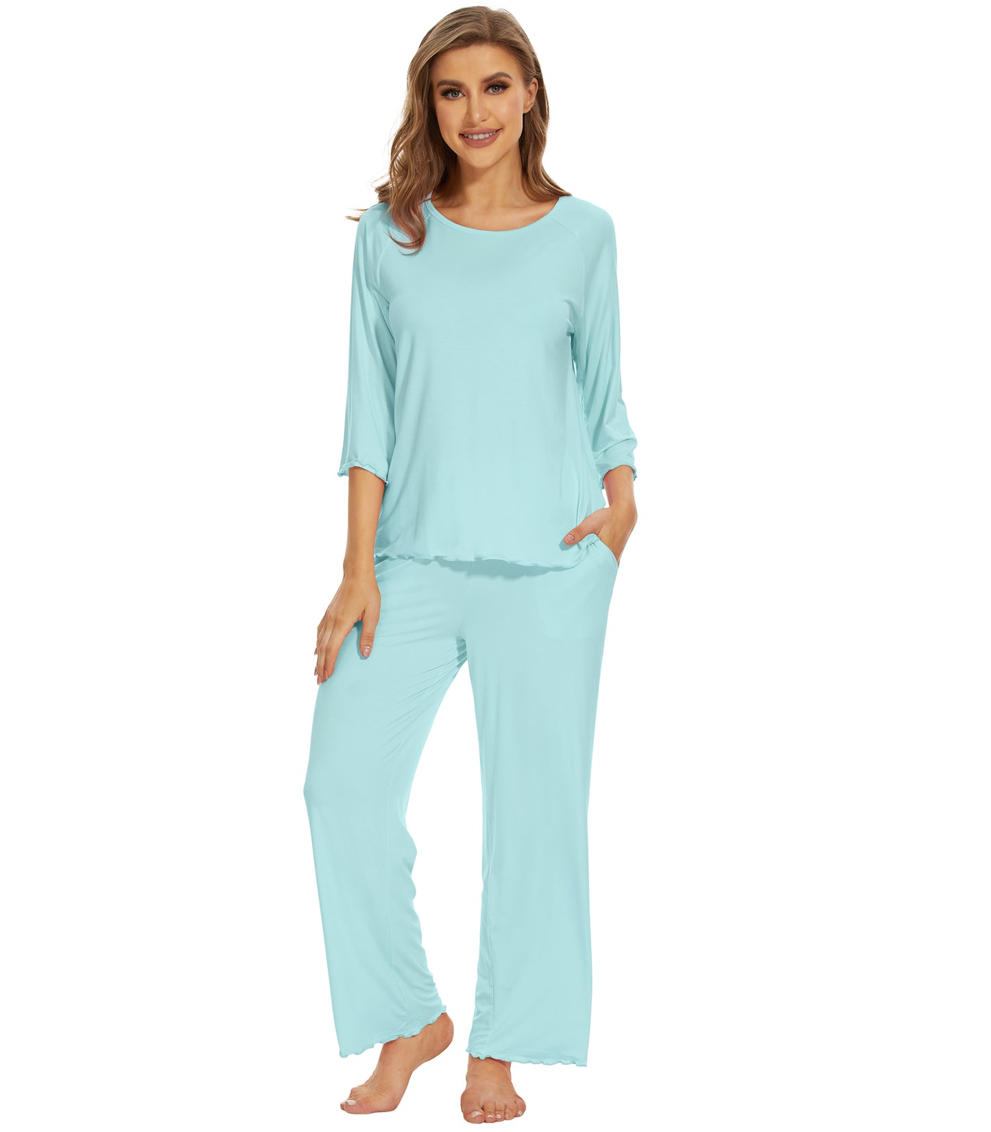 WiWi Bamboo Pajamas for Women Soft 3/4 Sleeve Sleepwear Casual Pj Set
