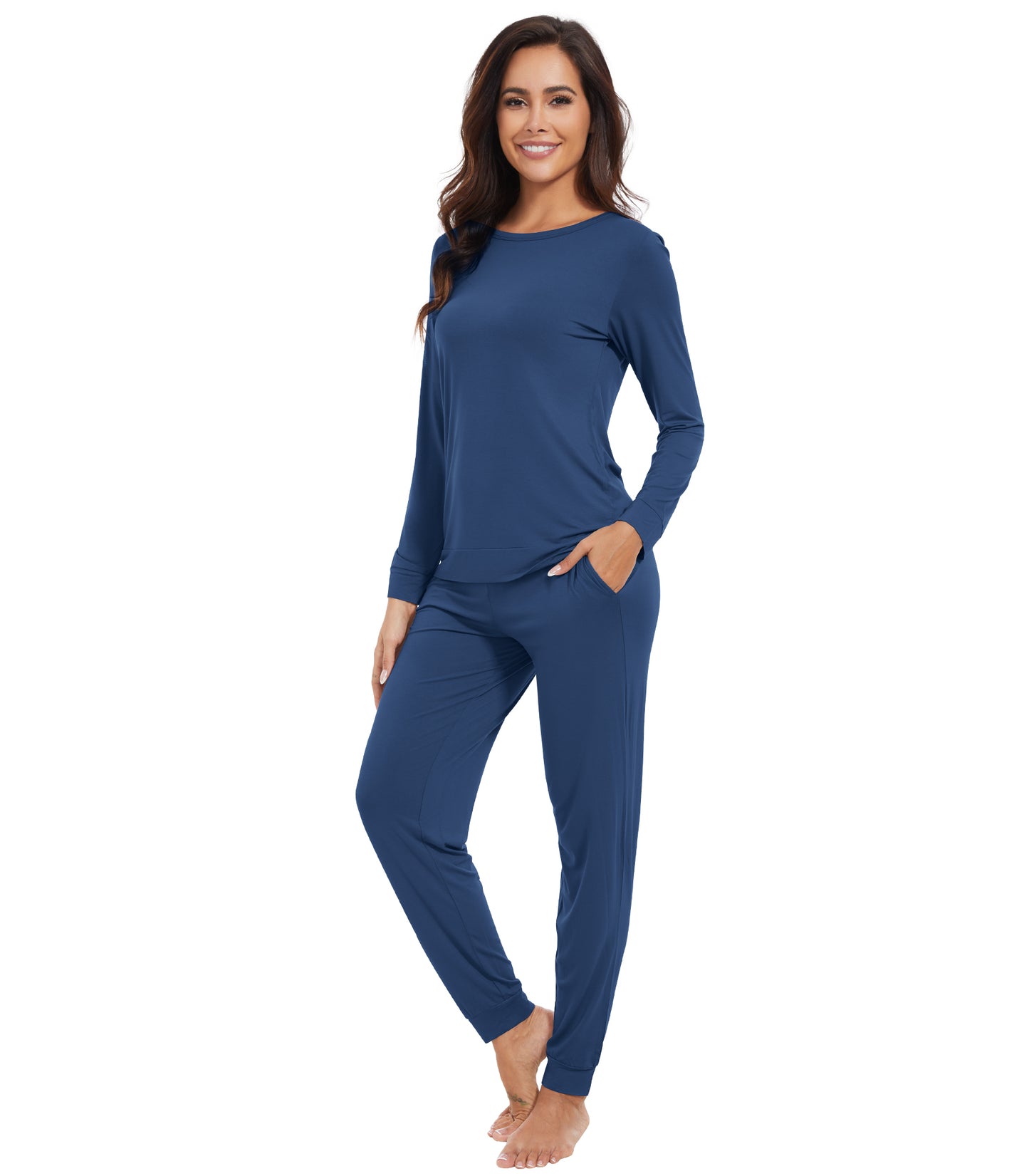 WiWi Women's Bamboo Pajama Sets Long Sleeves Top with Pants Loungewear Set