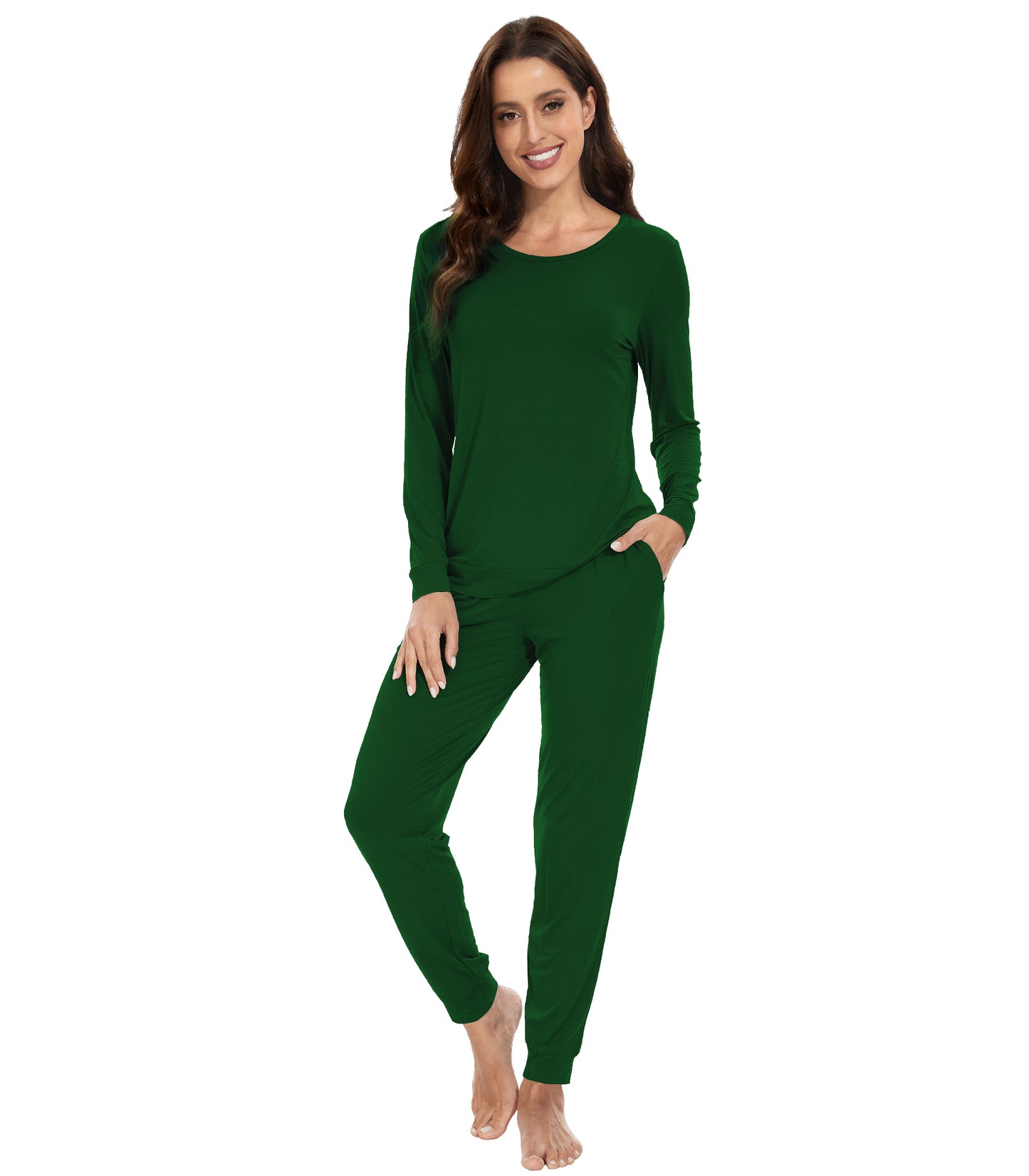 WiWi Women's Bamboo Pajama Sets Long Sleeves Top with Pants Loungewear Set