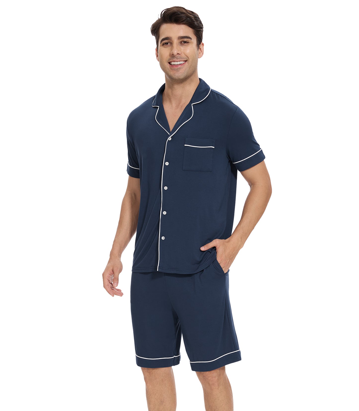 WiWi Loungewear Set for Men with Piping Notch Collar