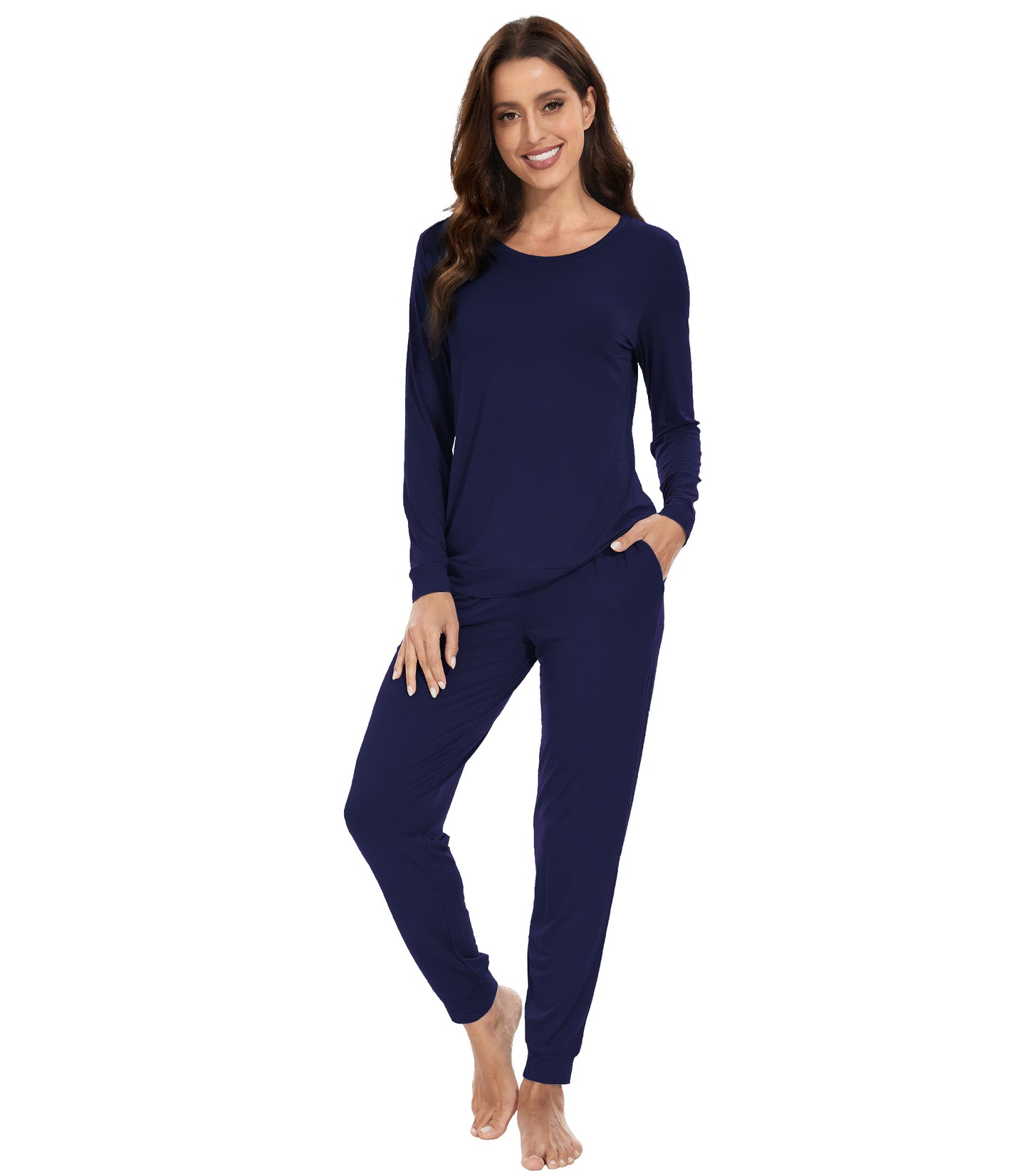 WiWi Women's Bamboo Pajama Sets Long Sleeves Top with Pants Loungewear Set