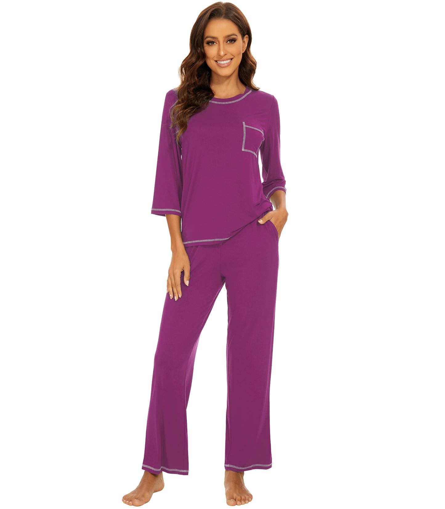 WiWi Women's Bamboo Pajama Sets Soft Loose Comfy Top with Pants