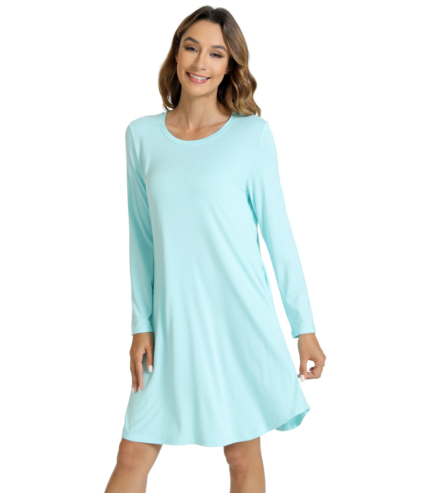 WiWi Scoop Neck Bamboo Nightgowns for Women Soft Long Sleeve Sleepwear