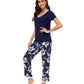 WiWi Bamboo Pajamas Set Soft Sleepwear Short Sleeve Top with Pant