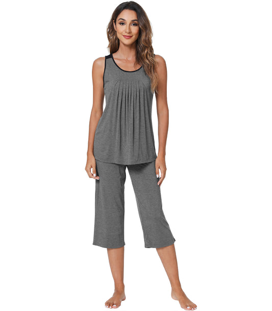 WiWi Bamboo Capri Pants with Pleated Tank Top Pj Sets