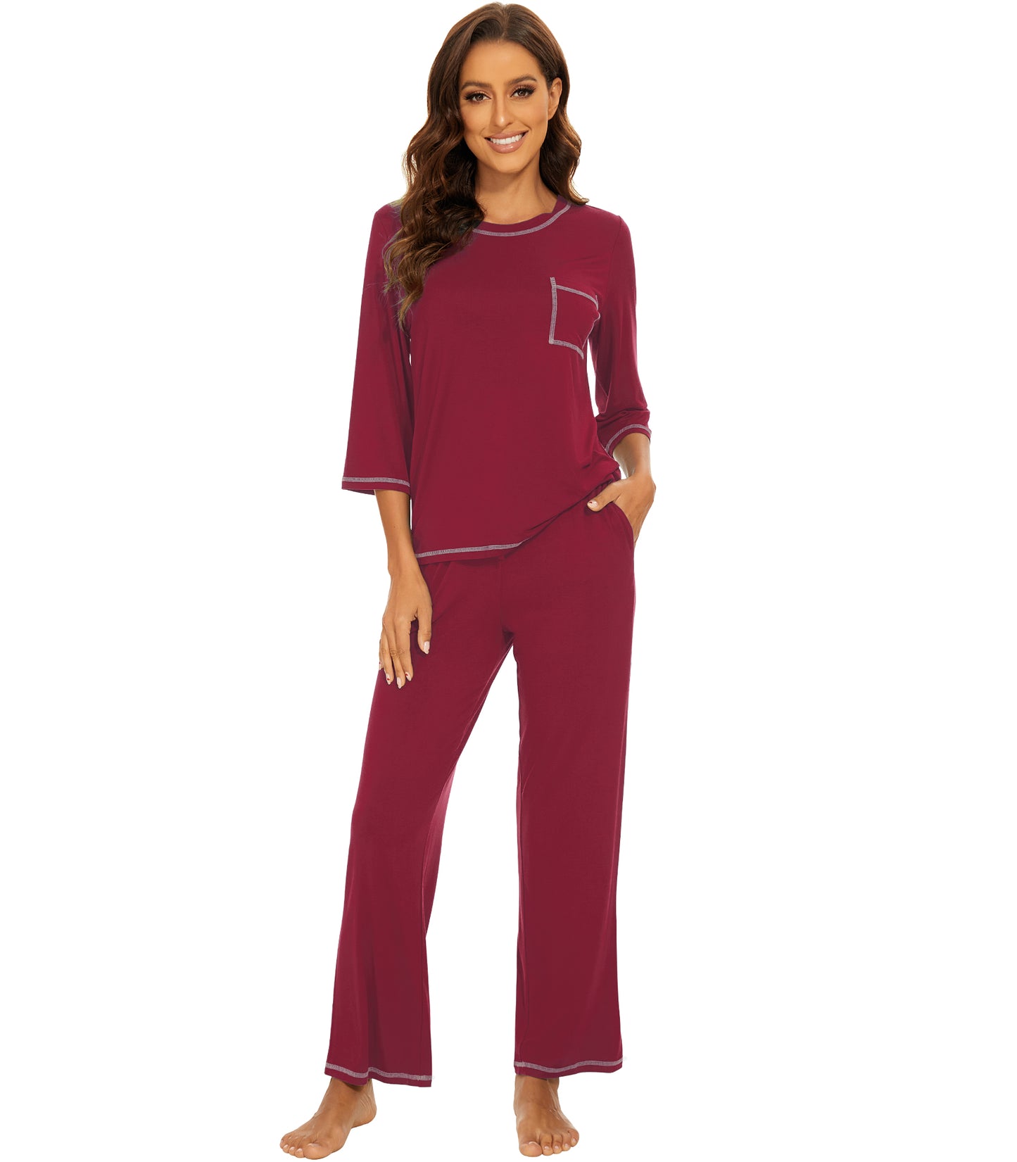WiWi Women's Bamboo Pajama Sets Soft Loose Comfy Top with Pants