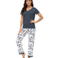 WiWi Bamboo Pajamas Set Soft Sleepwear Short Sleeve Top with Pant
