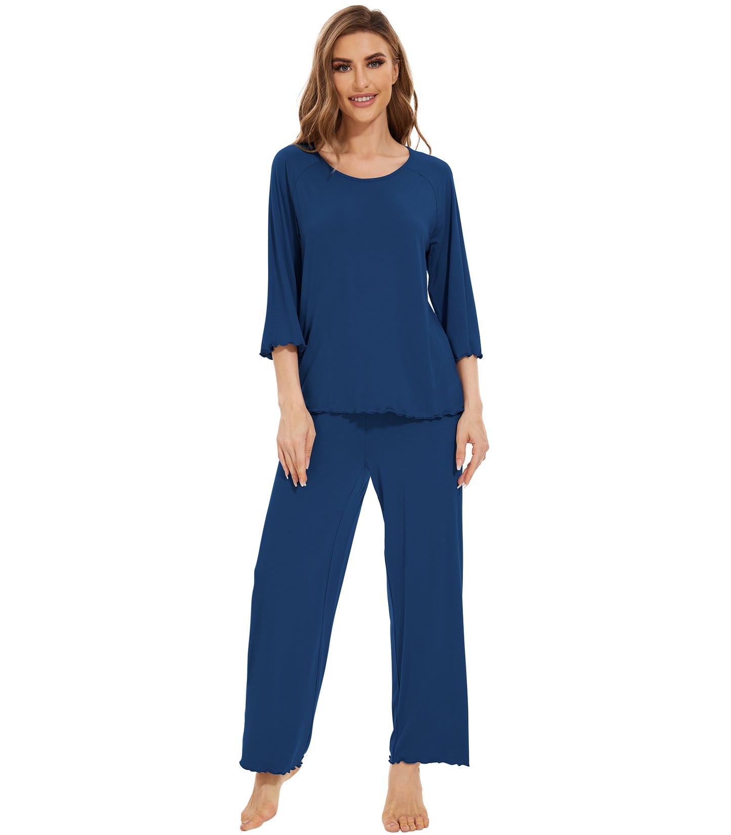 WiWi Bamboo Pajamas for Women Soft 3/4 Sleeve Sleepwear Casual Pj Set