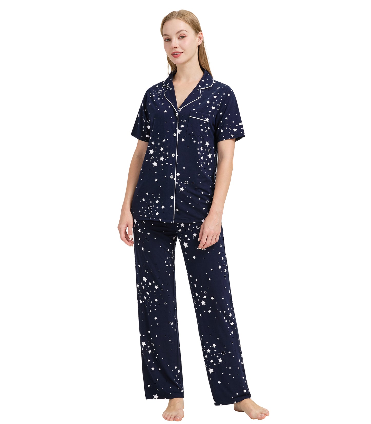 WiWi Womens Pajamas Set Soft Button Down Sleepwear