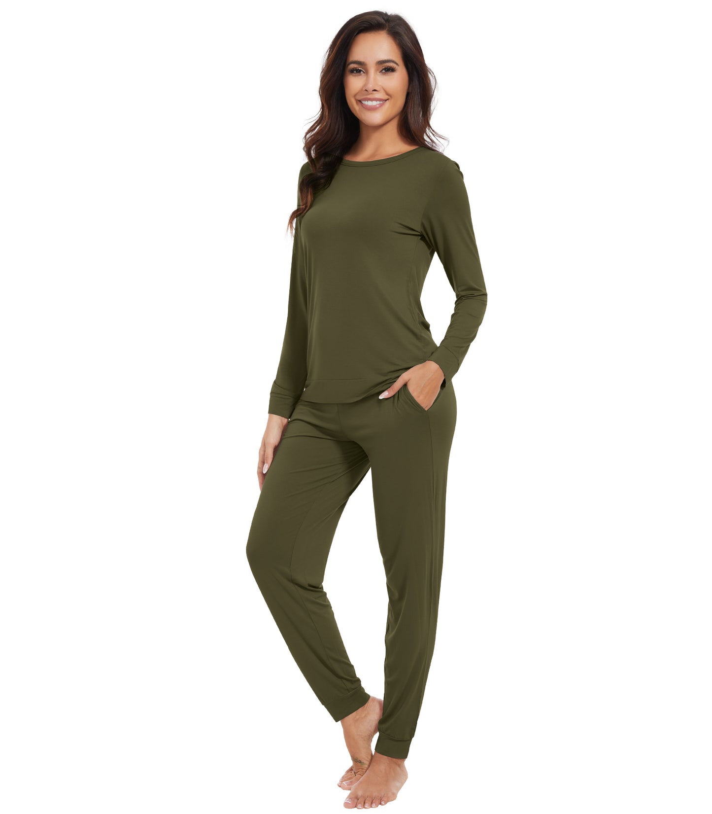 WiWi Women's Bamboo Pajama Sets Long Sleeves Top with Pants Loungewear Set