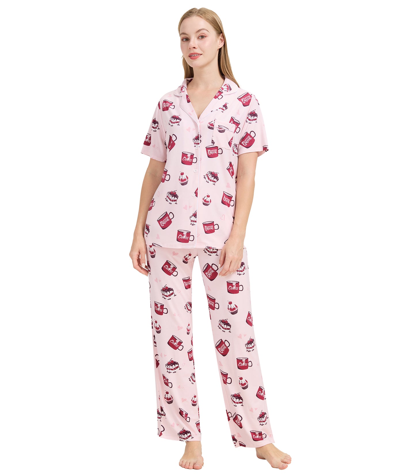 WiWi Womens Pajamas Set Soft Button Down Sleepwear