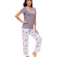 WiWi Bamboo Pajamas Set Soft Sleepwear Short Sleeve Top with Pant