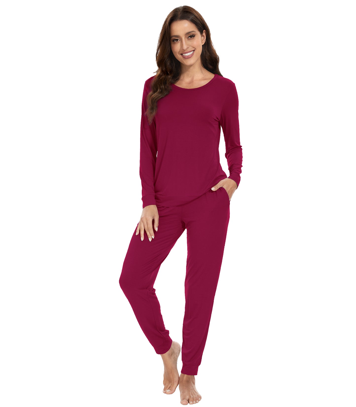 WiWi Women's Bamboo Pajama Sets Long Sleeves Top with Pants Loungewear Set