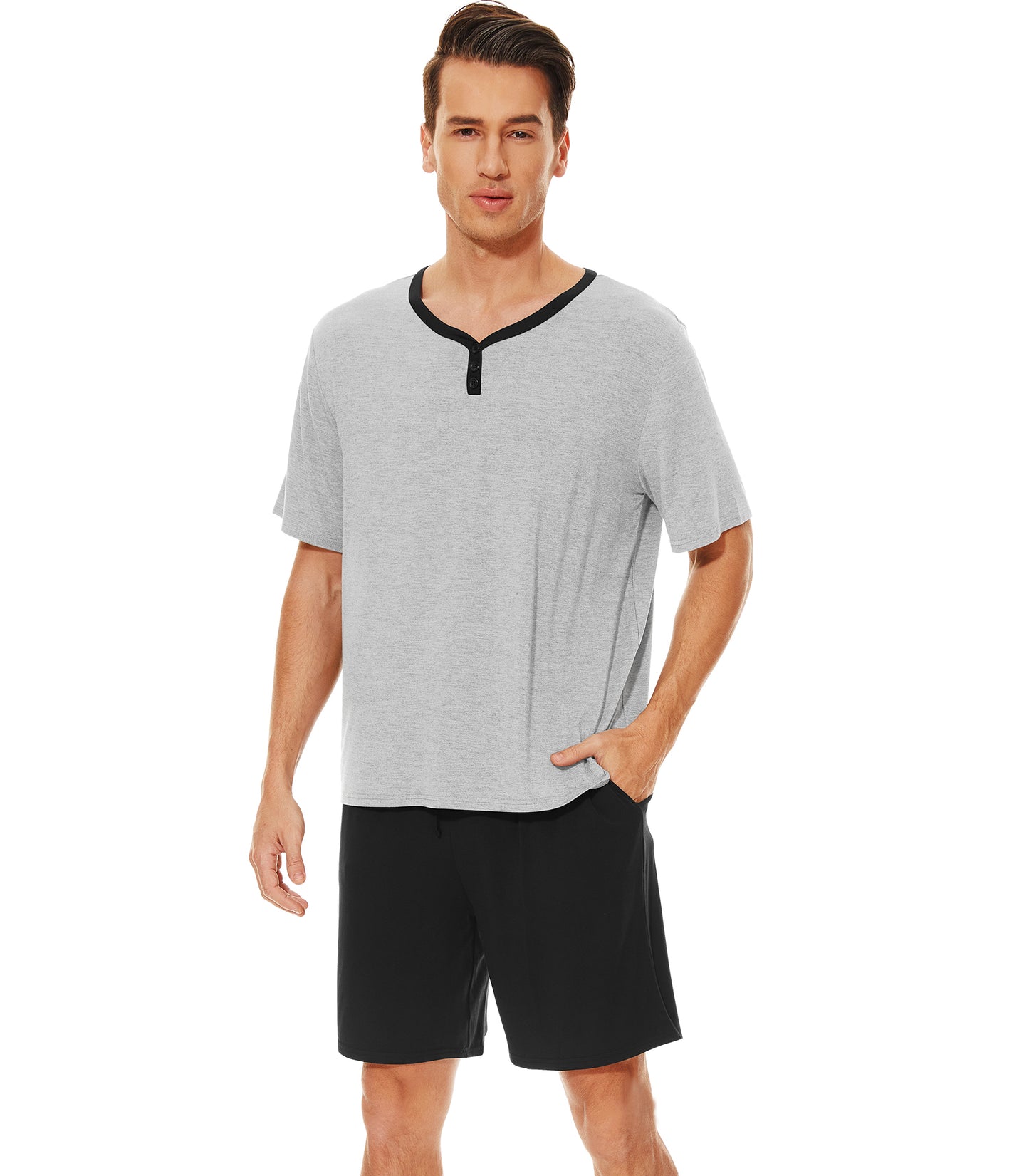 WiWi Men's Bamboo Pajama Sets Short Sleeve Tops and Shorts