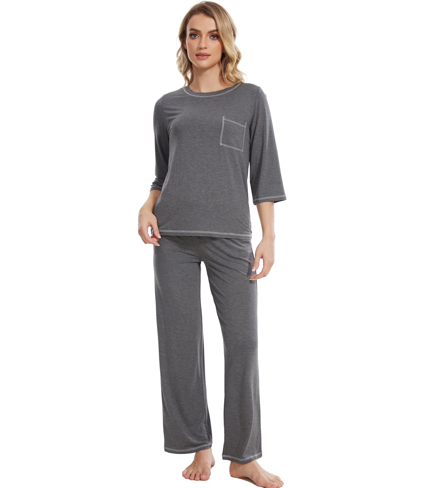 WiWi Women's Bamboo Pajama Sets Soft Loose Comfy Top with Pants