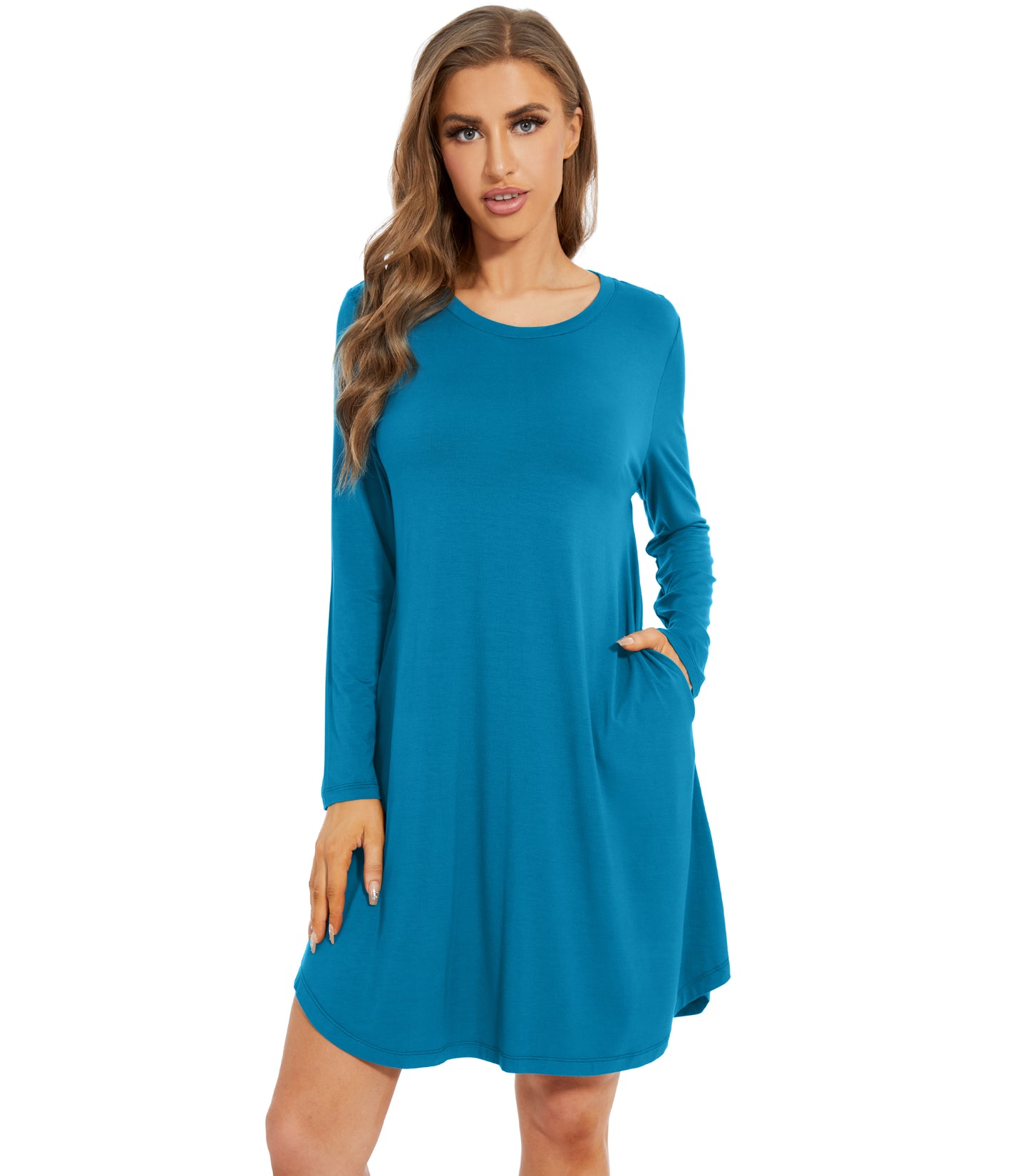 WiWi Scoop Neck Bamboo Nightgowns for Women Soft Long Sleeve Sleepwear