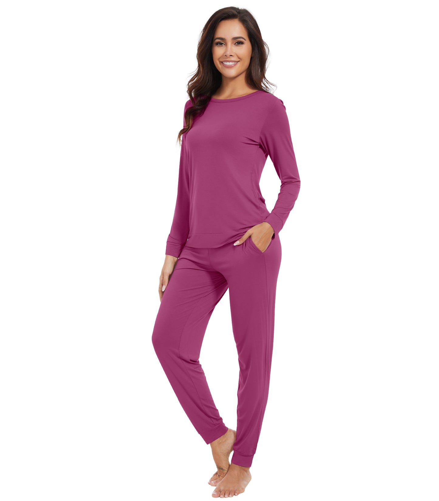 WiWi Women's Bamboo Pajama Sets Long Sleeves Top with Pants Loungewear Set