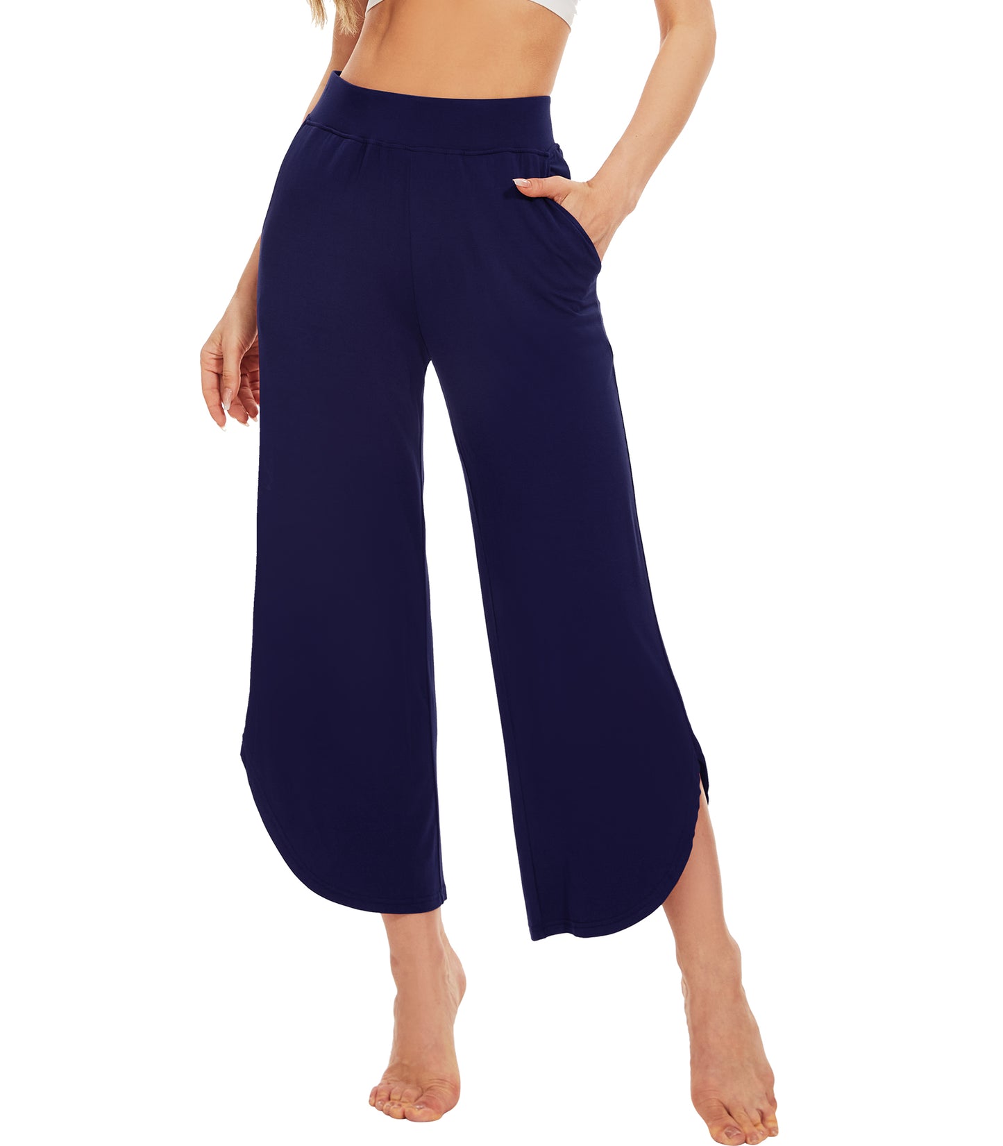WiWi Women's Bamboo Viscose Wide Leg Capri Pajama Bottoms