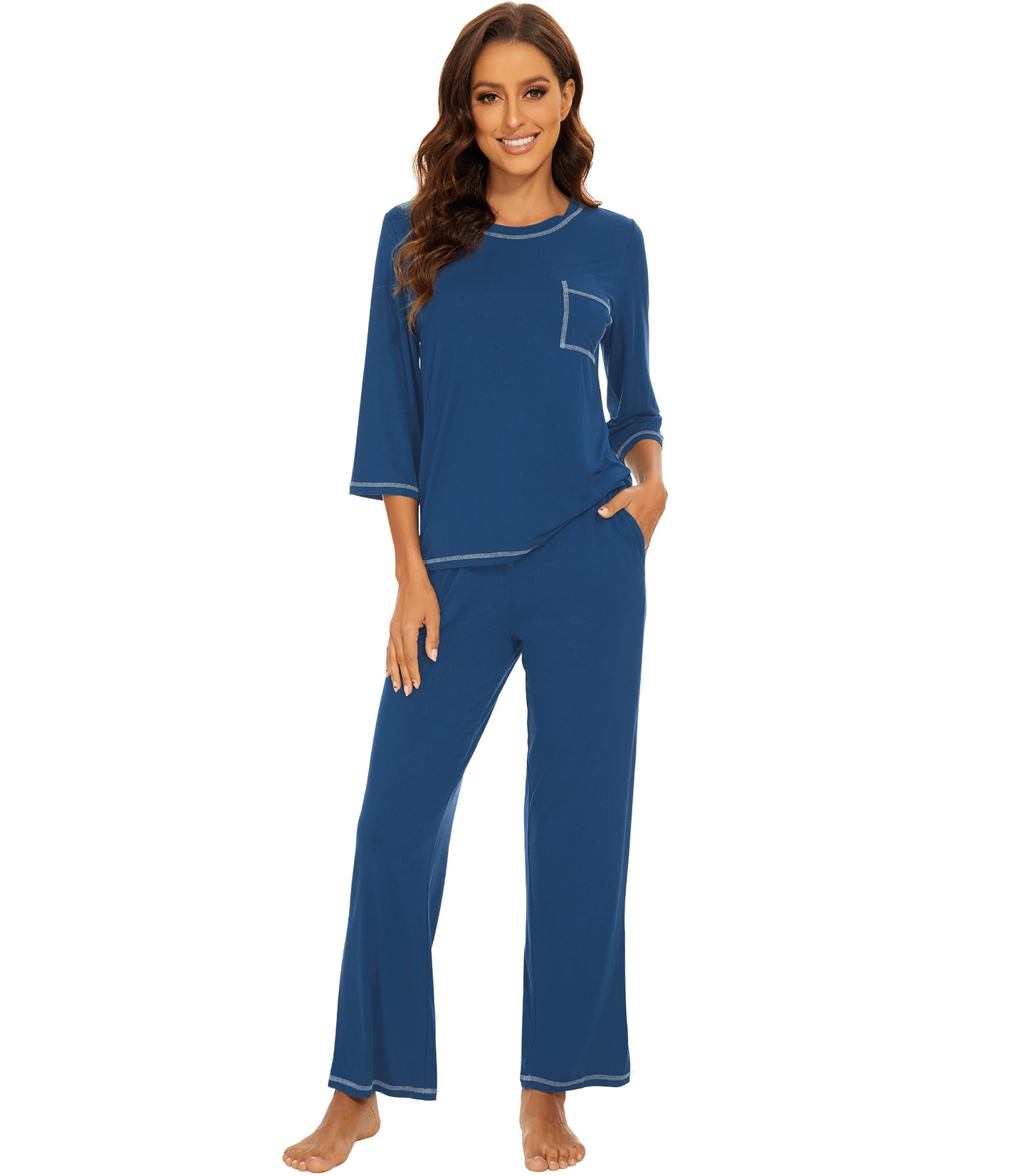 WiWi Women's Bamboo Pajama Sets Soft Loose Comfy Top with Pants