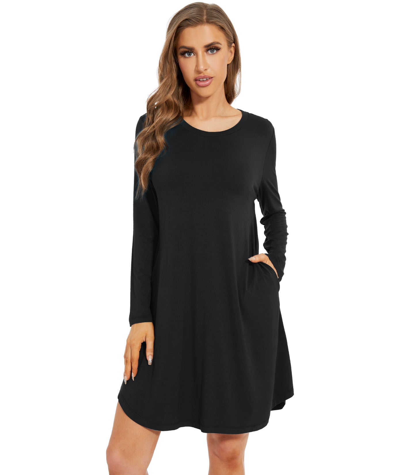 WiWi Scoop Neck Bamboo Nightgowns for Women Soft Long Sleeve Sleepwear