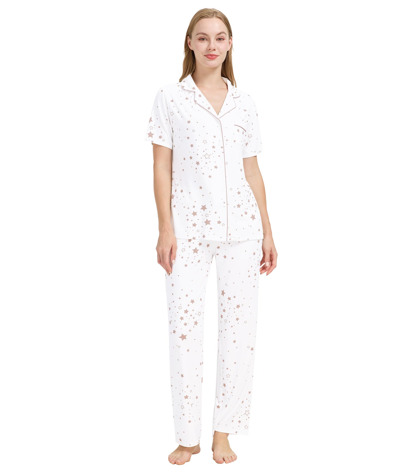 WiWi Womens Pajamas Set Soft Button Down Sleepwear