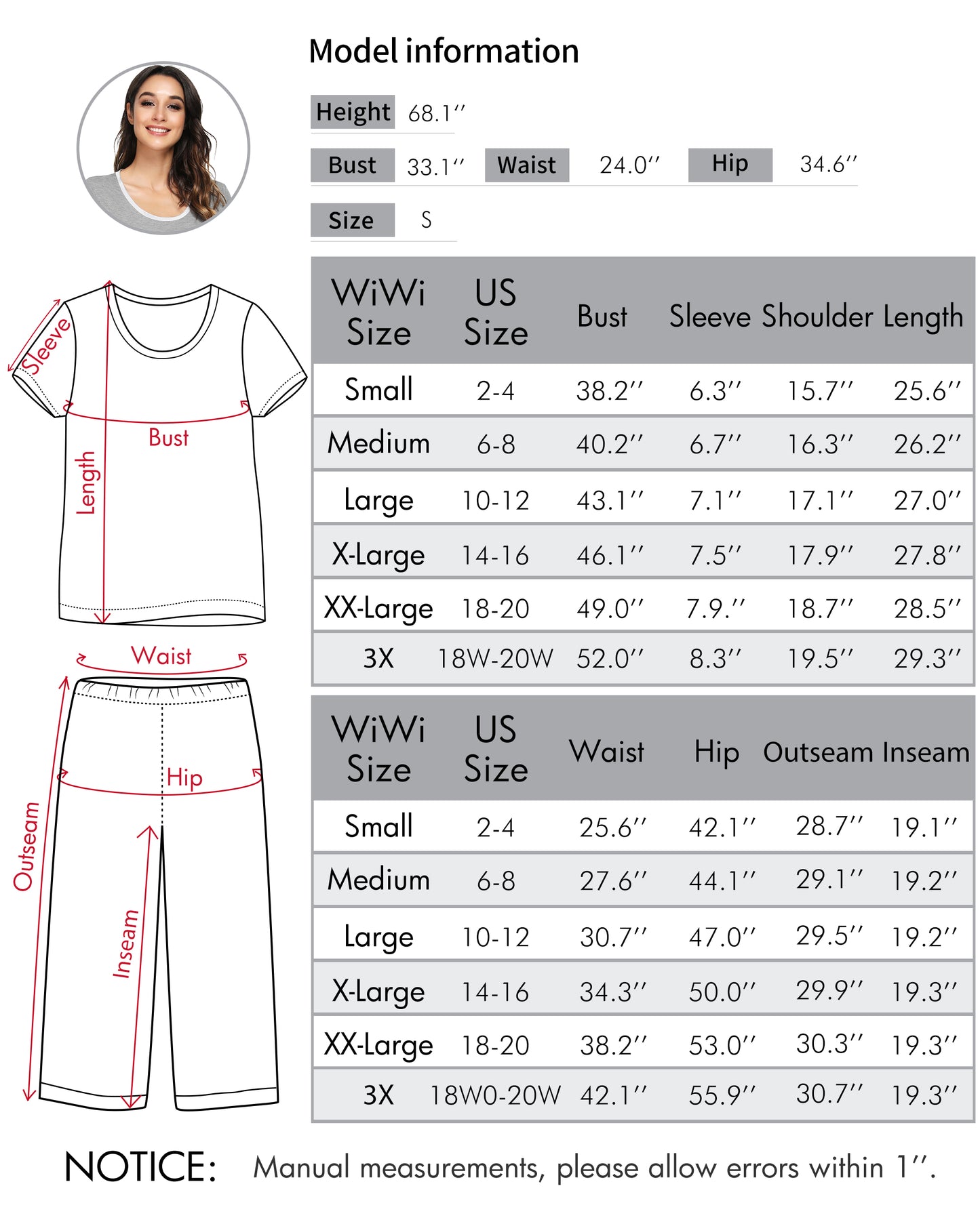 WiWi Bamboo Capri Pajamas for Women