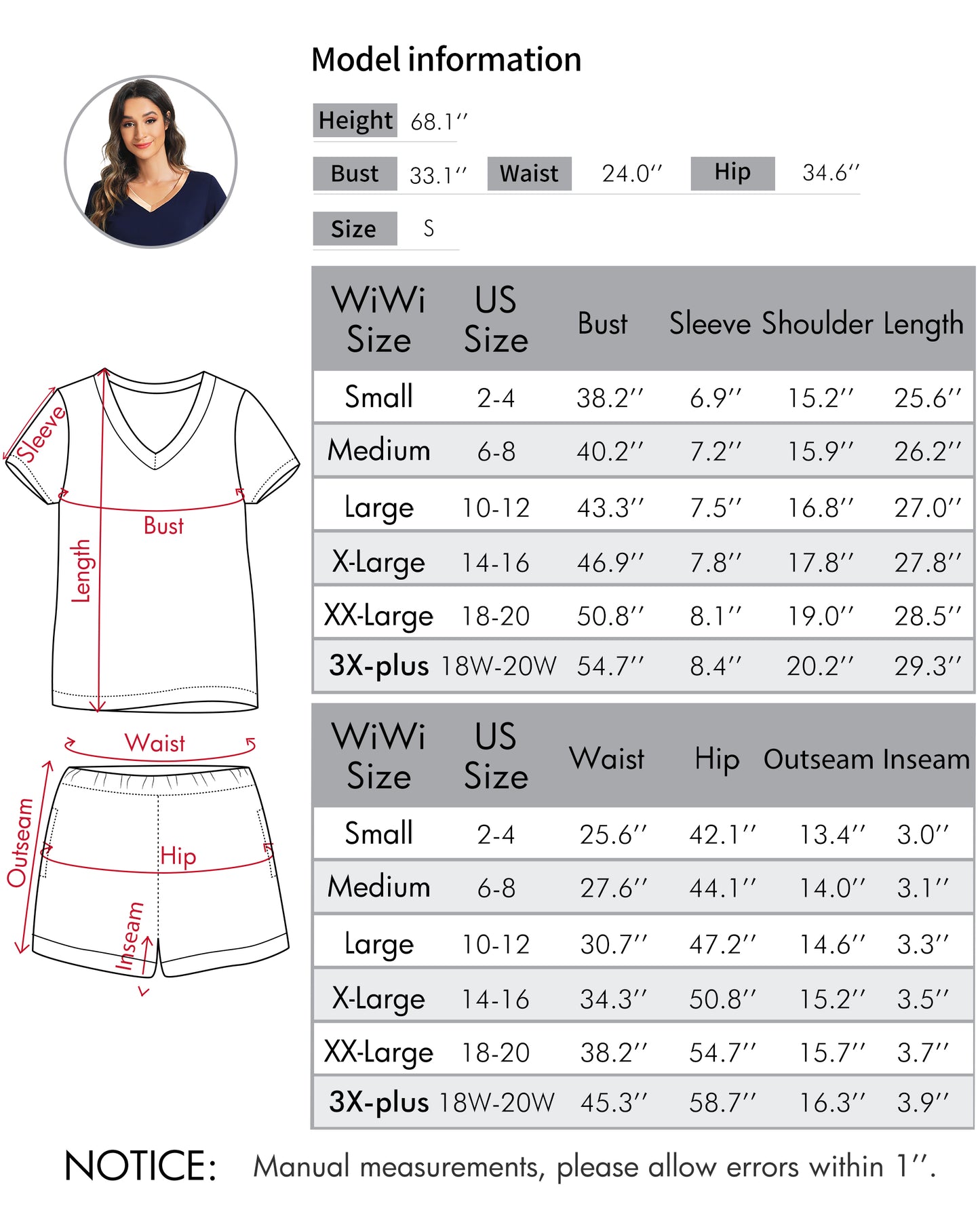 WiWi Bamboo Pajamas Set for Women Short Sets Summer Plus Size