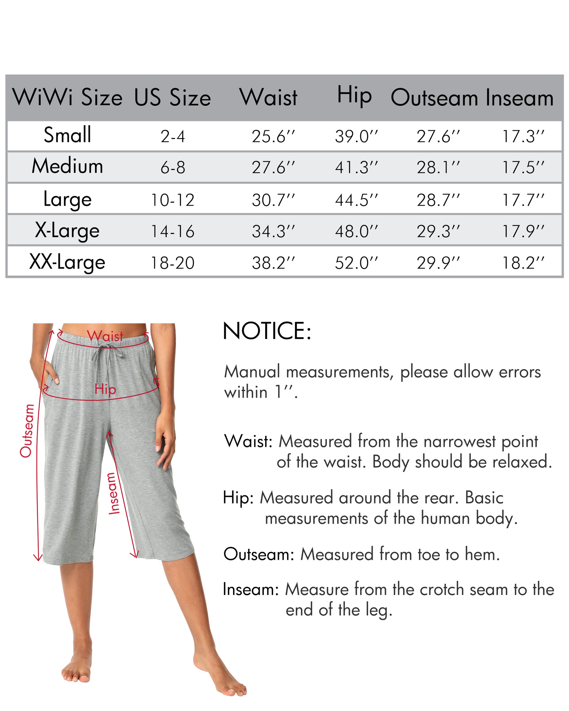 WiWi Womens Bamboo Comfy Capri Pants with Pockets Drawstring