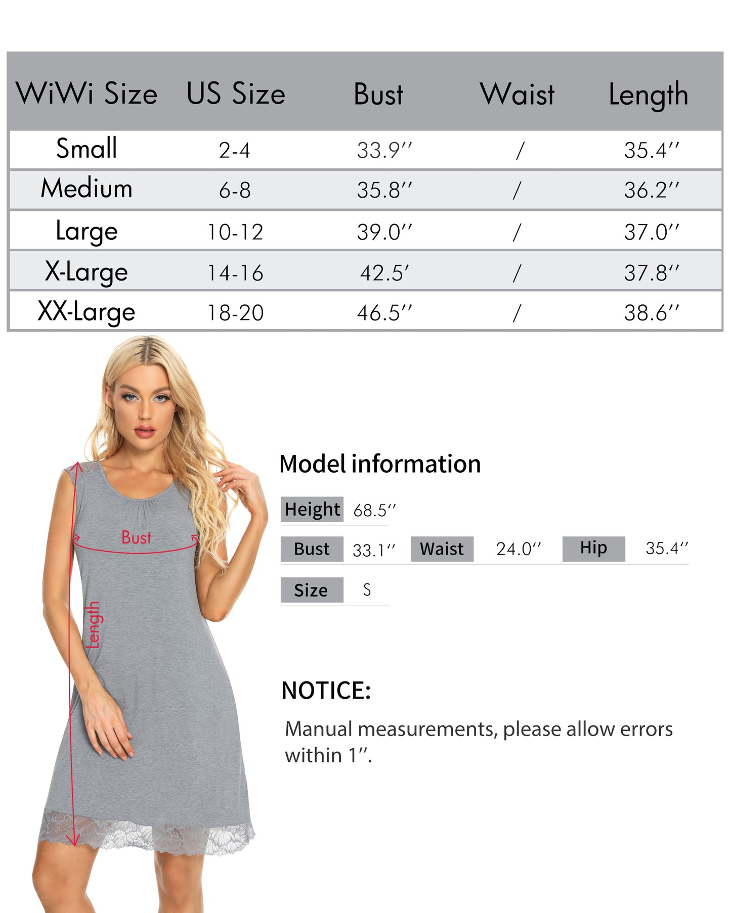 WiWi Soft Bamboo Nightgowns for Women